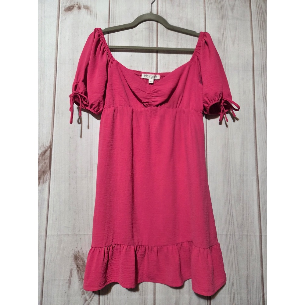 Lola Grace Pink Empire Waist Ruffle Hem Mini Dress Smocked Back‎ Small Summer